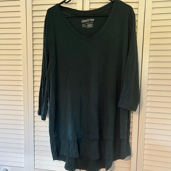 Latched Mama 3/4 Length Sleeve Dk Green Nursing Top, 2X - Picture 1 of 1